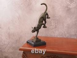 Bronze Sculpture Cat on the Staircase Signed, Handmade, Marble Base
