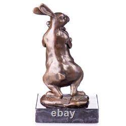 Bronze Sculpture Easter Bunny on Black Marble After Milo