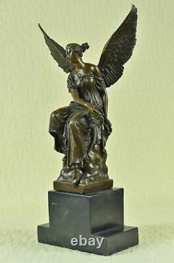 Bronze Sculpture Figure Statue Sign Houdon Beautiful Angel Marble Base Balance
