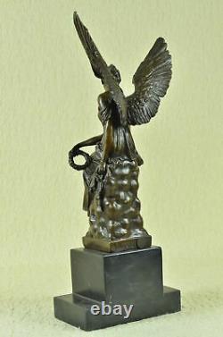 Bronze Sculpture Figure Statue Sign Houdon Beautiful Angel Marble Base Balance
