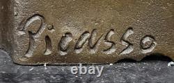 Bronze Sculpture Figurine Cubist Model Two Faces Marble Base Signed