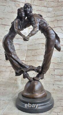 Bronze Sculpture Figurine of a Dancing Couple, Signed, with Marble Base
