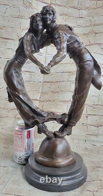 Bronze Sculpture Figurine of a Dancing Couple, Signed, with Marble Base