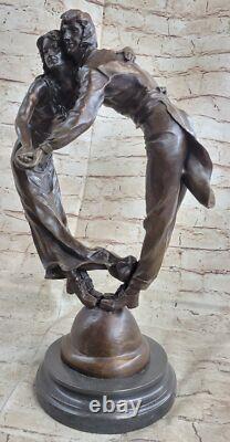 Bronze Sculpture Figurine of a Dancing Couple, Signed, with Marble Base