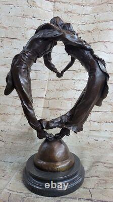 Bronze Sculpture Figurine of a Dancing Couple, Signed, with Marble Base