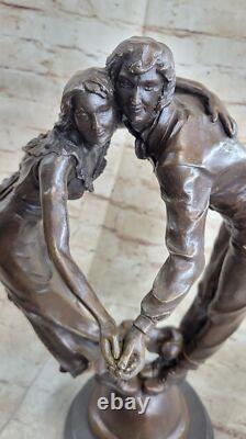 Bronze Sculpture Figurine of a Dancing Couple, Signed, with Marble Base