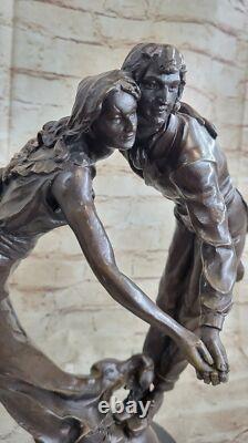 Bronze Sculpture Figurine of a Dancing Couple, Signed, with Marble Base