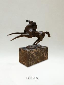Bronze Sculpture Galloping Horse Signed Milo Marble Base 18cm