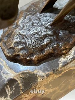 Bronze Sculpture Galloping Horse Signed Milo Marble Base 18cm