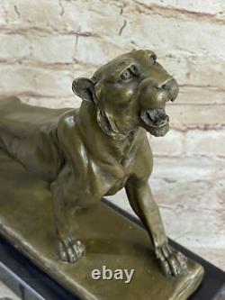 Bronze Sculpture Made of Marble Art Decoration Female Lion Lecourtier Signed