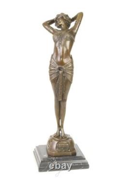 Bronze Sculpture Named Awakening Art Deco on Black Marble after Philips