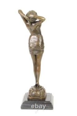 Bronze Sculpture Named Awakening Art Deco on Black Marble after Philips