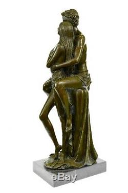 Bronze Sculpture Signed Chair Couple Fonte Marble Base Figurine Decor
