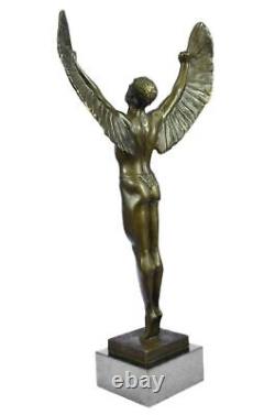 Bronze Sculpture Signed Nude Man at Sunrise Detail Statue on Marble