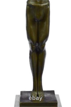 Bronze Sculpture Signed Nude Man at Sunrise Detail Statue on Marble