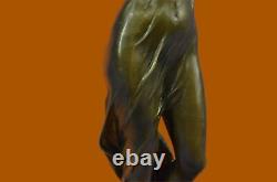 Bronze Sculpture Statue Draped Woman On Marble Base Signed J. Cassaigne Art Decor