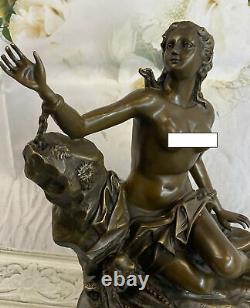 Bronze Sculpture Statue Handcrafted Signed Adam Village Goddess Figurine Marble