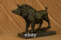 Bronze Sculpture Statue Signed Barye Sauvage Sanglier Animal Mascot Marble Socle