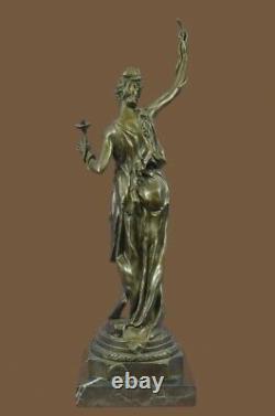 Bronze Sculpture Statue Signed Serpent Charmer Marble Art Deco Figurine Large