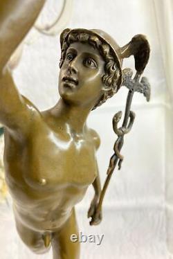 Bronze Sculpture Statue Superb Mercury Hermes Signed B Cellini Marble Decor
