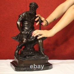 Bronze Sculpture Statue with Marble Base, Signed in Ancient 20th Century Style