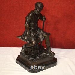Bronze Sculpture Statue with Marble Base, Signed in Ancient 20th Century Style