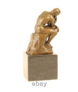 Bronze Sculpture The Thinker on Black Marble after Auguste Rodin