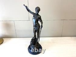 Bronze Sculpture of David on a Black Marble Base after Antonin Mercier
