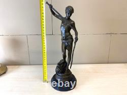 Bronze Sculpture of David on a Black Marble Base after Antonin Mercier