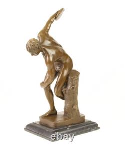 Bronze Sculpture of Discobolus by Myron on Black Marble after Myron