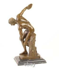 Bronze Sculpture of Discobolus by Myron on Black Marble after Myron