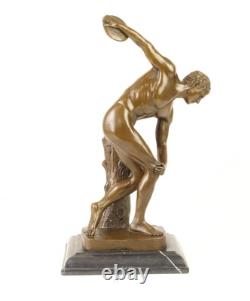 Bronze Sculpture of Discobolus by Myron on Black Marble after Myron