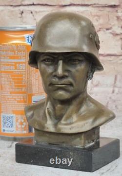 Bronze Sculpture of German Soldier Fisher Signed in Marble Figure Gift