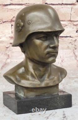 Bronze Sculpture of German Soldier Fisher Signed in Marble Figure Gift