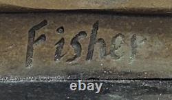 Bronze Sculpture of German Soldier Fisher Signed in Marble Figure Gift