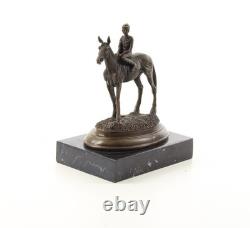Bronze Sculpture of Horse and Rider on a Black Marble Base after Milo