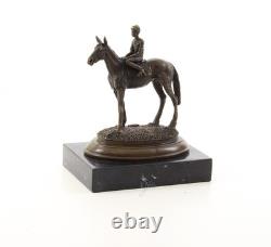 Bronze Sculpture of Horse and Rider on a Black Marble Base after Milo