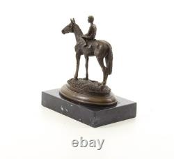 Bronze Sculpture of Horse and Rider on a Black Marble Base after Milo