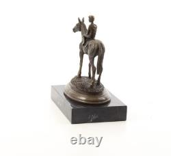 Bronze Sculpture of Horse and Rider on a Black Marble Base after Milo