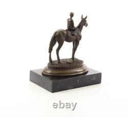 Bronze Sculpture of Horse and Rider on a Black Marble Base after Milo