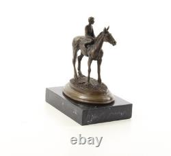 Bronze Sculpture of Horse and Rider on a Black Marble Base after Milo