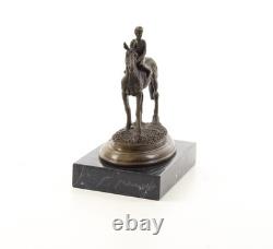 Bronze Sculpture of Horse and Rider on a Black Marble Base after Milo