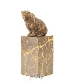 Bronze Sculpture of a Bear Sitting on Vintage Marble