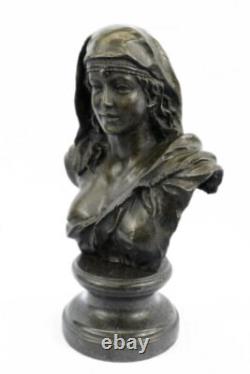 Bronze Sculpture of a Beautiful Young Semi-Nude Girl in Marble Original Signed