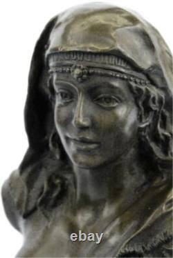 Bronze Sculpture of a Beautiful Young Semi-Nude Girl in Marble Original Signed