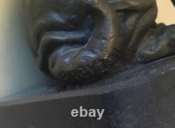 Bronze Sculpture of a Bulldog with a Marble Base Signed