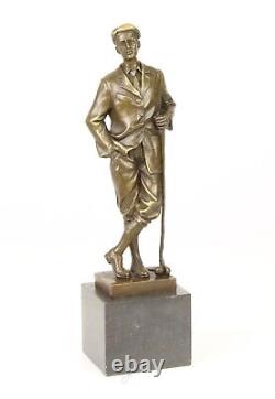 Bronze Sculpture of a Golfer on Antique Signed Marble