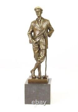 Bronze Sculpture of a Golfer on Antique Signed Marble