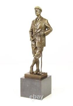 Bronze Sculpture of a Golfer on Antique Signed Marble