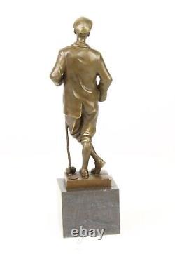 Bronze Sculpture of a Golfer on Antique Signed Marble